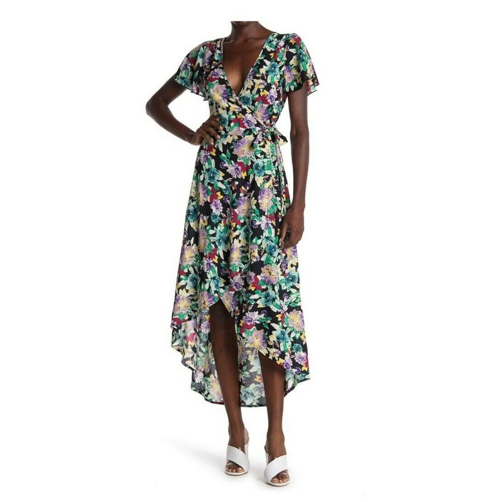 BAND OF GYPSIES Floral Hi Low Wrap‎ Dress Keyhole
